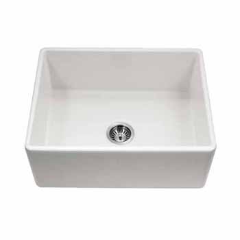 Houzer Platus Series Fireclay Apron Front or Undermount Single Bowl Kitchen Sink, White Finish, 26''W x 20''D x 9-1/4''H