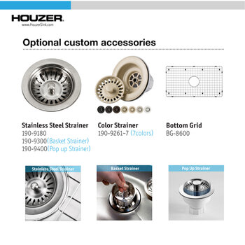 Houzer Platus 32'' Fireclay Undermount Single Bowl Kitchen Sink, Custom Accessories