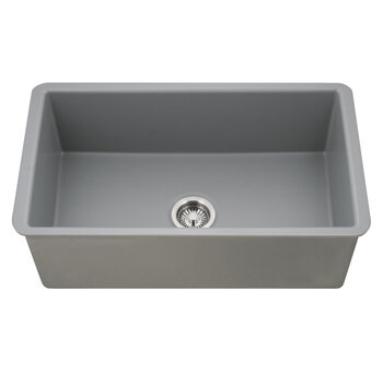 Houzer Platus 32'' Fireclay Undermount Single Bowl Kitchen Sink, Gray Product View