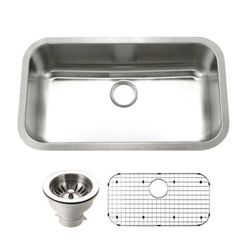 Houzer Eston 32'' Stainless Steel Undermount Single Bowl Kitchen Sink Combo with Strainer and Grid, Combo Included Items