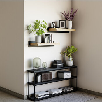 Federal Brace Accent Floating Shelf 2-Rod Bracket in Black, Carry Capacity: 150 lbs, 27-1/2'' W x 6'' D x 5'' H, In Use Living Room