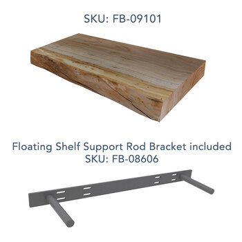 Federal Brace Live Edge Floating Shelf with 2-Rod Shelf Support Bracket, Carry Capacity: 200 lbs, 24'' W x 9'' - 12'' D x 2-1/4'' H, Walnut Included Items