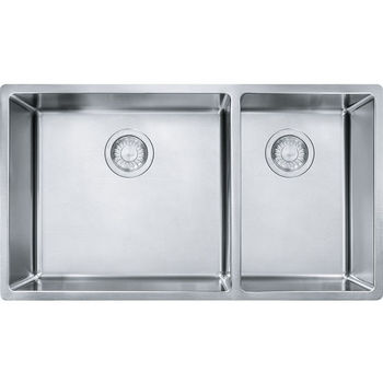 Franke Cube Offset Double Bowl Undermount Kitchen Sink, Stainless Steel, 18 Gauge