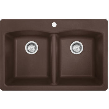 Franke Ellipse Double Bowl Drop In Kitchen Sink, Granite, Fragranite Dark Brown
