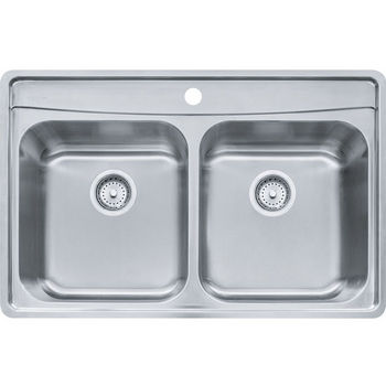 Franke Evolution Double Bowl Drop In Kitchen Sink with C Deck 1 Hole, Stainless Steel, 18 Gauge