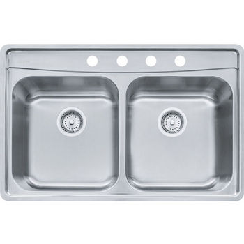 Franke Evolution Double Bowl Drop In Kitchen Sink with C Deck 4 Holes, Stainless Steel, 18 Gauge