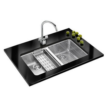 Franke Kubus Double Bowl Undermount Sink, 18 Gauge, Stainless Steel, 34-5/8" W x 17-5/16" D