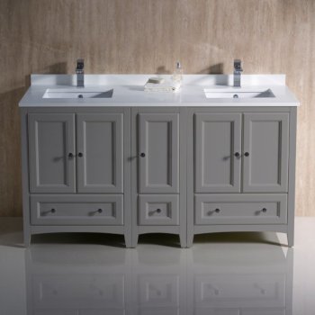 60" Gray Double Sink Vanity Cabinets w/ Top & Sinks