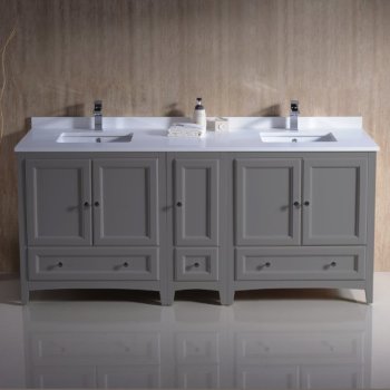 72" Gray Double Sink Vanity Cabinets w/ Top & Sinks