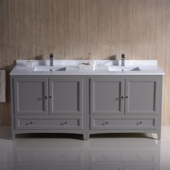 72" Gray Double Sink Vanity Cabinets w/ Top & Sinks