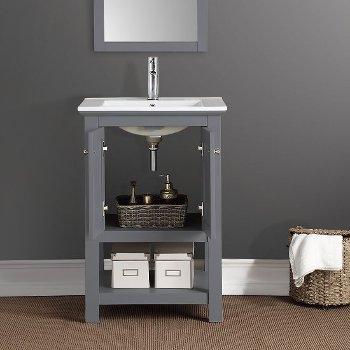 24" Gray Vanity Opened Front View