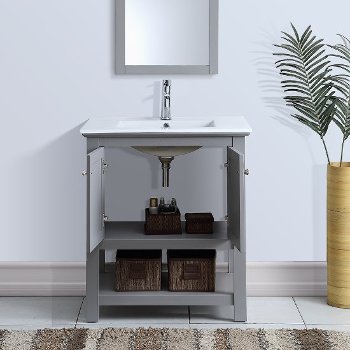 30" Gray Vanity Opened Front View