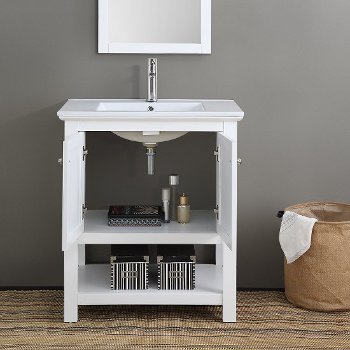 30" White Vanity Opened Front View