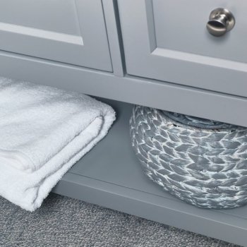 36" Gray Vanity w/ Top & Sink Open Shelf View