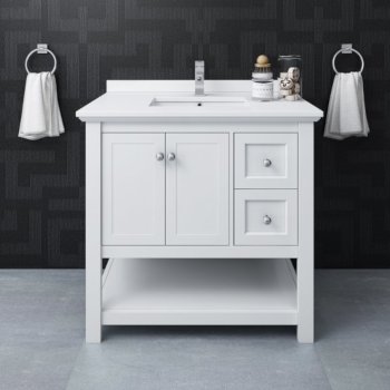 36" White Vanity w/ Top & Sink Front View