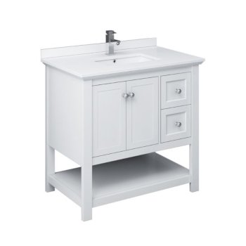 36" White Vanity w/ Top & Sink Product Angle View