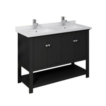 48" Black Vanity w/ Top & Sinks Product Angle View