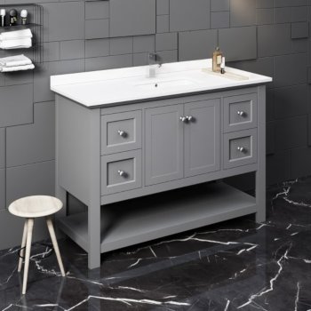 Fresca Manchester 48" Gray Traditional Bathroom Vanity Base Cabinet w/ Top & Sink, Vanity: 48" W x 20-2/5" D x 34-4/5" H