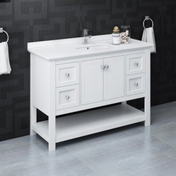 Fresca Manchester 48" White Traditional Bathroom Vanity Base Cabinet w/ Top & Sink, Vanity: 48" W x 20-2/5" D x 34-4/5" H