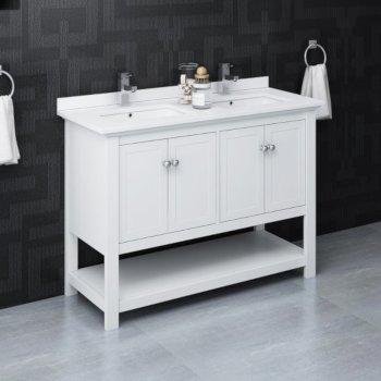 Fresca Manchester 48" White Traditional Double Sink Bathroom Vanity Base Cabinet w/ Top & Sinks, Vanity: 48" W x 20-2/5" D x 34-4/5" H
