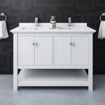 48" White Vanity w/ Top & Sinks Front View