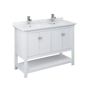48" White Vanity w/ Top & Sinks Product Angle View