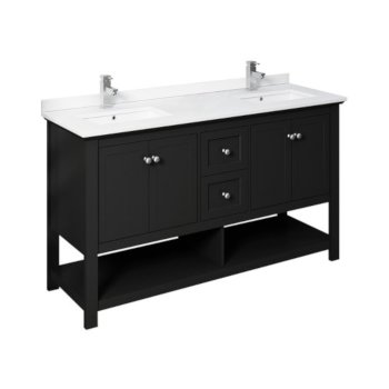 60" Black Vanity w/ Top & Sinks Product Angle View