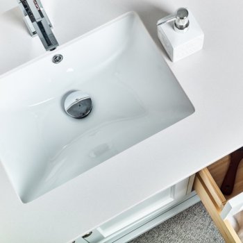60" White Vanity w/ Top & Sinks Sink Close Up