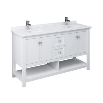 60" White Vanity w/ Top & Sinks Product Angle View
