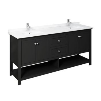 72" Black Vanity w/ Top & Sinks Product Angle View