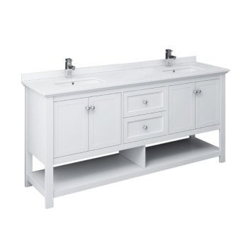 72" White Vanity w/ Top & Sinks Product Angle View