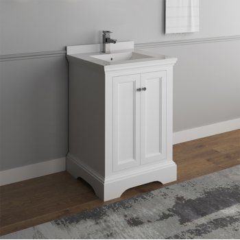 Fresca Windsor 24" Matte White Traditional Bathroom Vanity Base Cabinet w/ Top & Sink, Base Cabinet: 24" W x 20-3/8" D x 34-5/16" H