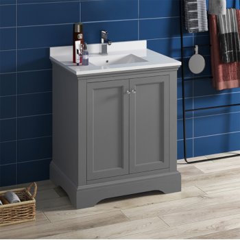 Fresca Windsor 30" Gray Textured Traditional Bathroom Vanity Base Cabinet w/ Top & Sink, Base Cabinet: 30" W x 20-3/8" D x 34-5/16" H