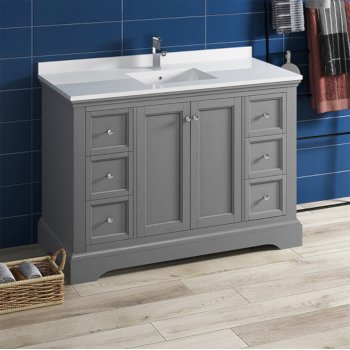 Fresca Windsor 48" Gray Textured Traditional Bathroom Vanity Base Cabinet w/ Top & Sink, Base Cabinet: 48" W x 20-3/8" D x 34-5/16" H