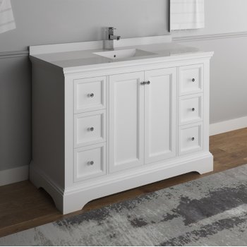 Fresca Windsor 48" Matte White Traditional Bathroom Vanity Base Cabinet w/ Top & Sink, Base Cabinet: 48" W x 20-3/8" D x 34-5/16" H