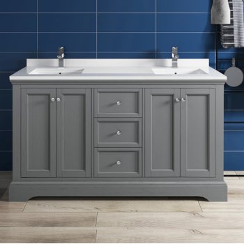 Windsor 60" Gray Vanity Set w/ Top & Sinks View 1