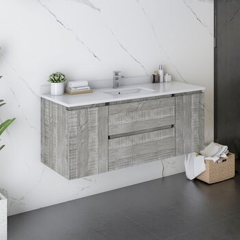 Fresca Formosa 48" Wall Hung Modern Bathroom Vanity Base Cabinet w/ Top & Sink in Ash, Base Cabinet: 48" W x 20-3/8" D x 20-5/16" H