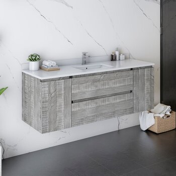 Fresca Formosa 54" Wall Hung Modern Bathroom Vanity Base Cabinet w/ Top & Sink in Ash, Base Cabinet: 54" W x 20-3/8" D x 20-5/16" H
