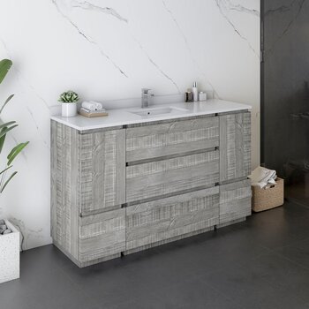 Fresca Formosa 54" Floor Standing Modern Bathroom Vanity Base Cabinet w/ Top & Sink in Ash, Base Cabinet: 54" W x 20-3/8" D x 34-7/8" H
