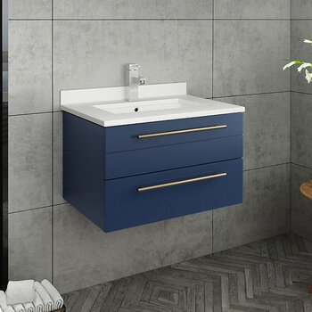 Fresca Lucera 24" Royal Blue Wall Hung Modern Bathroom Vanity Base Cabinet w/ Top & Undermount Sink, Vanity: 24"W x 20-2/5"D x 15-4/5"H