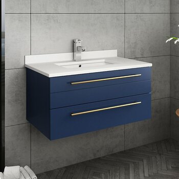 Fresca Lucera 30" Royal Blue Wall Hung Modern Bathroom Vanity Base Cabinet w/ Top & Undermount Sink, Vanity: 30"W x 20-2/5"D x 15-4/5"H