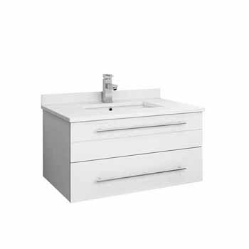 30" White Base Cabinet w/ Top & Sink White Background
