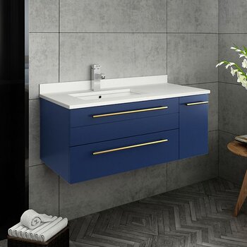 Fresca Lucera 36" Royal Blue Wall Hung Modern Bathroom Vanity Base Cabinet w/ Top & Undermount Sink - Left Version, Vanity: 36"W x 20-2/5"D x 15-4/5"H