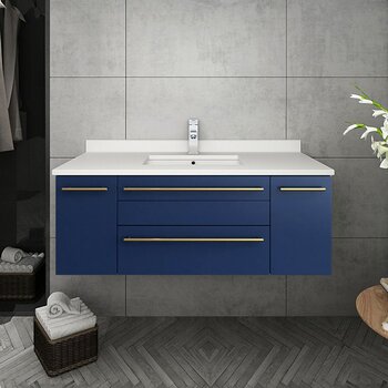 Fresca Lucera 42" Royal Blue Wall Hung Modern Bathroom Vanity Base Cabinet w/ Top & Undermount Sink, Vanity: 42"W x 20-2/5"D x 15-4/5"H