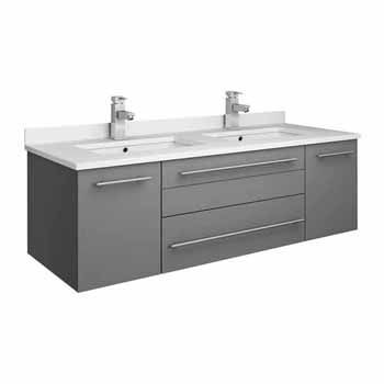 48" Gray Cabinet w/ Top & Sinks White Background