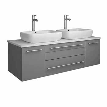 48" Gray Cabinet w/ Top & Sinks White Background