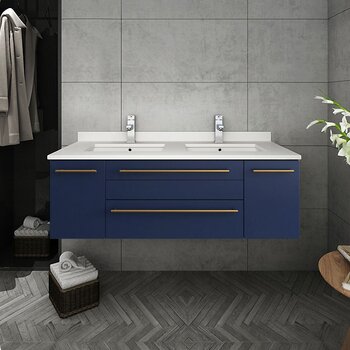 Fresca Lucera 48" Royal Blue Wall Hung Modern Bathroom Vanity Base Cabinet w/ Top & Undermount Sink, Vanity: 48"W x 20-2/5"D x 15-4/5"H