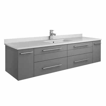60" Gray Cabinet w/ Top & Sink White Background