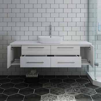 Gray Base Cabinet w/ Top & Single Sink Opened Doors