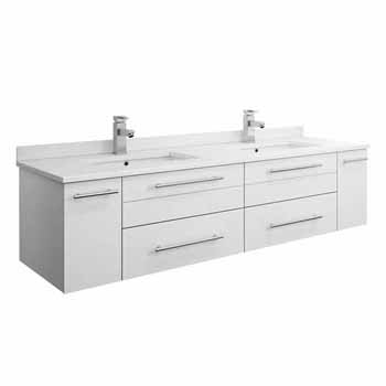 60" White Cabinet w/ Top & Sink White Background